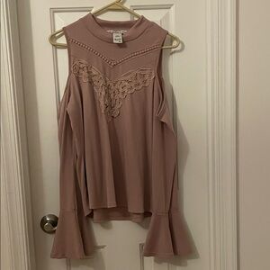 American Rag Blush Lace Accent Blouse cold shoulder bell sleeve